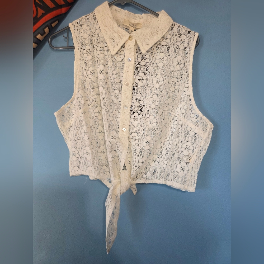 NWT Iris Los Angelos Lace Sleeveless Tie-Front Top - Cream XXL Boho Cottagecore